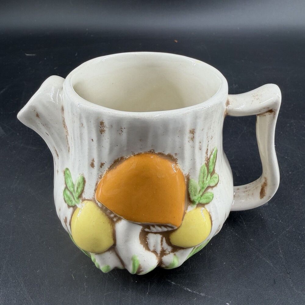 Vintage Arnels Ceramic Mushroom Cream Pitcher Creamer 70's Orange Green